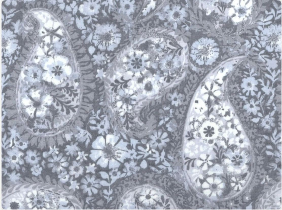 Quilt Fabric Backing- 108in- Light Grey Paisley- Sold in 3yd Cuts- 108"x108". Precut Extra Wide Backing-100% Cotton Fabric