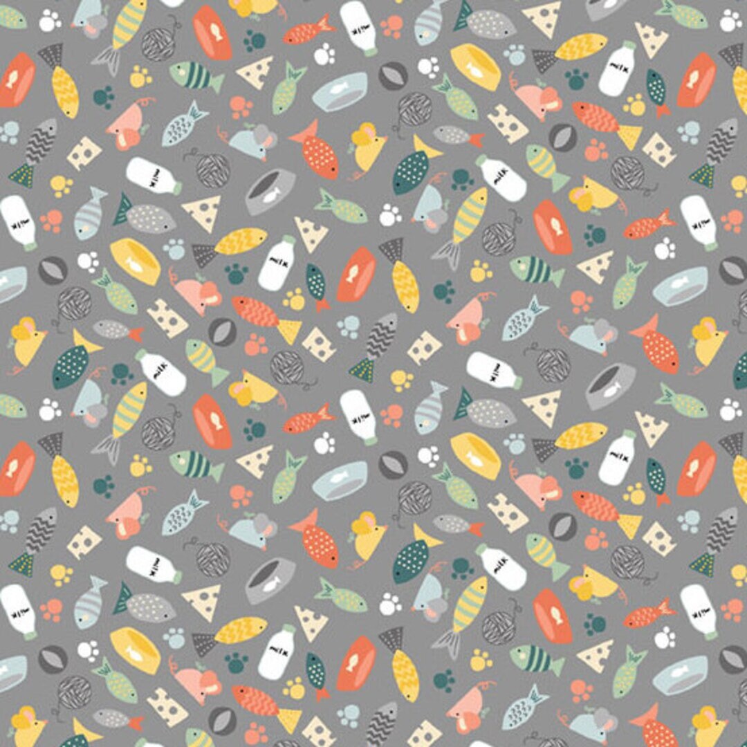 High Quality Quilt Fabric-Sold by the Yard- Andover Fabrics- Cool Cats-grey-100% Cotton Fabric