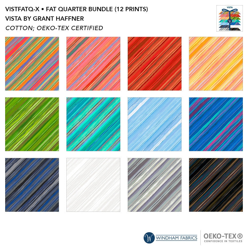 High Quality Precut Quilt Fabric Fat Quarters-(12) Fat Quarters-Windham Fabrics-Vista-100% Cotton