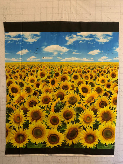 Quilt Fabric Panel-Elizabeth's Studio-Sunflowers Sky Blue- 1yd Panel-Sold by the 1/2 Yard- 